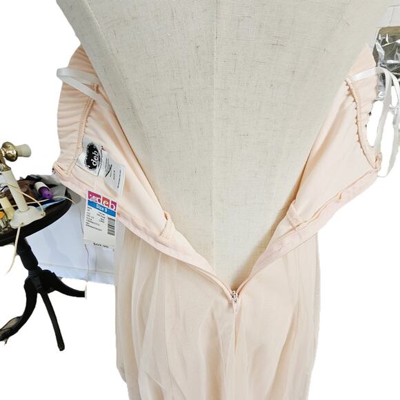 Vtg Deb Pastel Pink Sheer Mesh Chiffon High Low Mini Dress Fairy Whimsical 9 - Picture 6 of 12